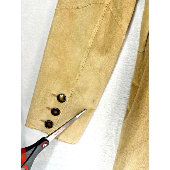 Coldwater Creek 100% Suede Leather Jacket Women's Large Tan Long Western *READ* - Picture 6 of 11